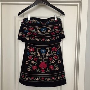 Strapless Black Floral Dress